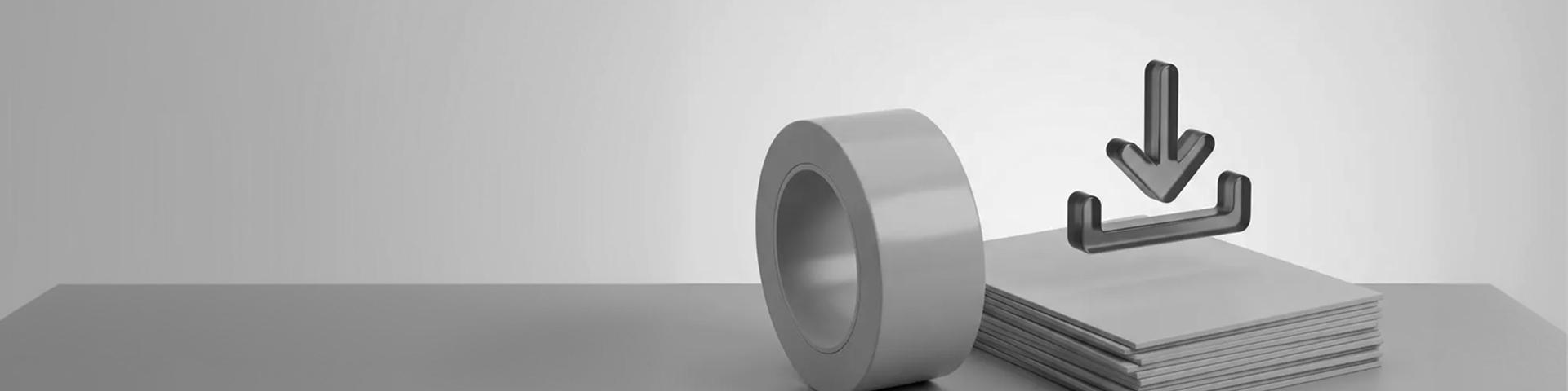 Klebebandrolle mit Download-Symbol für Produktunterlagen